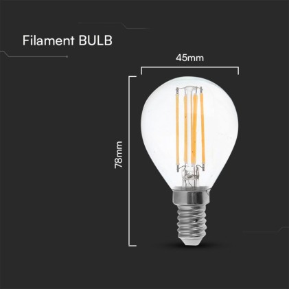 V-TAC Lampadina LED E14 6W 100LM/W P45 Filamento 4000K