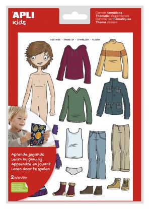 Apli Sacchetto di Adesivi Tematici per Vestire Bambini - 35 Adesivi - Adesivo Rimovibile - Sviluppato con Educatori - Standard EN-71 e FSC - Adesivo a Base Acqua - Senza Solventi - ECF - 100% Riciclabile - Colorato