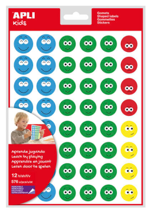 Adesivi Apli Happy Face II - 576 adesivi per confezione - 4 diversi stili di viso - Motivano e premiano i bambini - Insegnano a esprimere i sentimenti - Adesivo a base d'acqua - Senza solventi