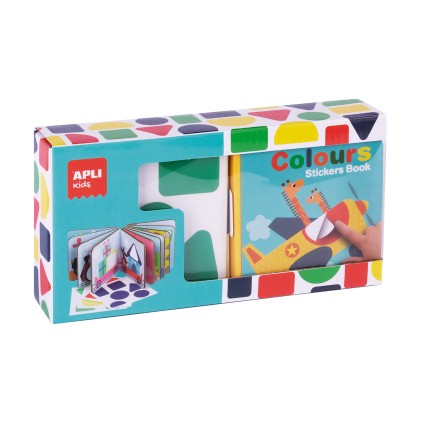 Libro di adesivi Forme geometriche Apli - Dimensioni 100x100x40mm - 10 pagine di cartoncino rigido da 3 mm - 4 fogli di adesivi rimovibili - Alto valore educativo - Design per bambini e colorato - Resistente e facile da maneggiare