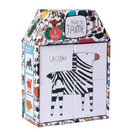 Apli Puzzle per bambini con 4 cubi - Disegni di animali - Misura 7x7 cm - Sviluppo delle abilit&agrave; - Illustrato da Jaime con autismo - Colorato