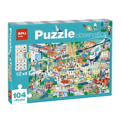Apli Puzzle di osservazione della citt&agrave; - 104 pezzi da 5x5 cm - Include poster e 3 fogli - Maneggevolezza - Spessore 2 mm - Sviluppa abilit&agrave; e autostima - Colorato