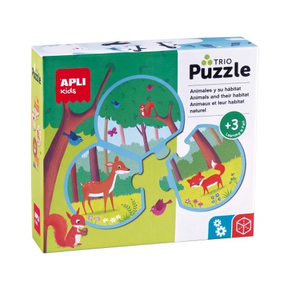 Apli Puzzle Trio di Associazione Animali e il loro Habitat - &Oslash; 9 cm - 24 Pezzi Tondi - 8 Diversi Puzzle - Potere della Visione Spaziale e Capacit&agrave; Psicomotorie Fini - Stimola la Concentrazione - Colorato