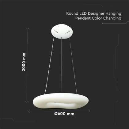 V-TAC Lampadario LED a Sospensione Circolare 38W con Telecomando Cambio Colore 3 in 1 Corpo Bianco d: 60cm h:200cm Dimmerabile