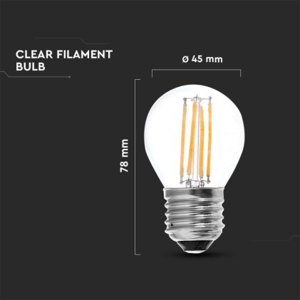 V-TAC Lampadina LED E27 4W G45 Filamento 3000K