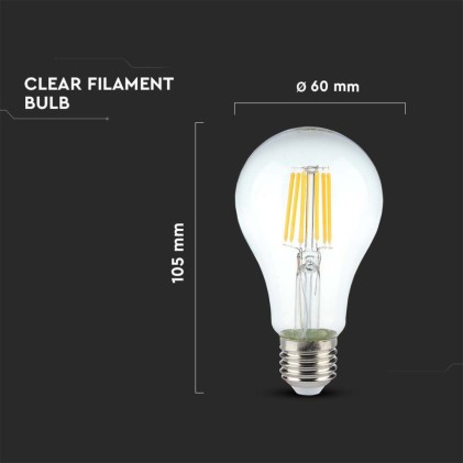 V-TAC Lampadina LED E27 10W A60 Filamento 3000K
