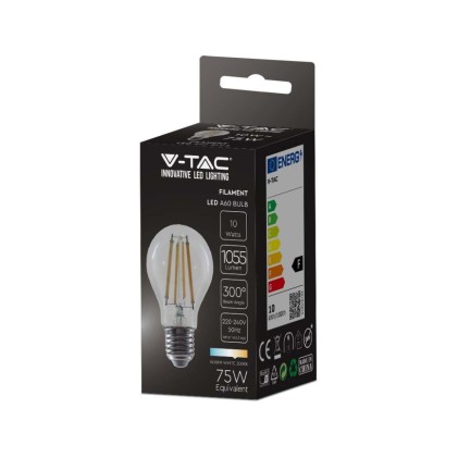 V-TAC Lampadina LED E27 10W A60 Filamento 3000K