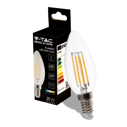 V-TAC Lampadina LED E14 4W Candela Filamento 4000K