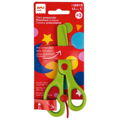 Forbici ergonomiche per bambini in età prescolare Apli Kids 13 cm - Molla per una facile apertura - Lame in plastica - Punta arrotondata - Ideali per bambini dai 3 anni in su - Verde