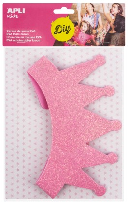 Apli Corona in Gomma Eva Rosa con Glitter - Cordoncino Elastico Regolabile - Personalizzabile con Formine in Gomma Eva, Feltro, Adesivi, Ecc - Colore Rosa