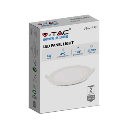 V-TAC Mini Pannello LED 6W Montaggio ad Incasso Rotondo 2700K