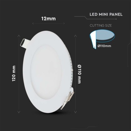 V-TAC Mini Pannello LED 6W Montaggio ad Incasso Rotondo 4000K