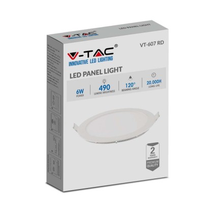 V-TAC Mini Pannello LED 6W Montaggio ad Incasso Rotondo 6400K