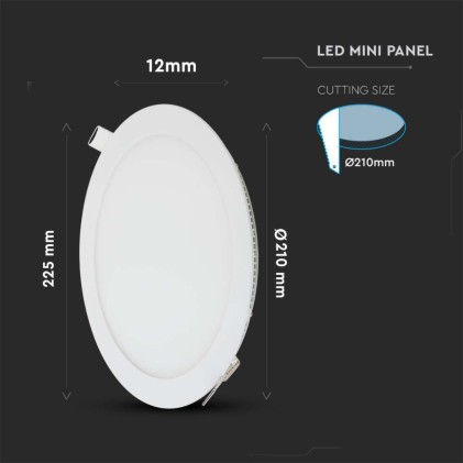 V-TAC Mini Pannello LED 18W Montaggio ad Incasso Rotondo 3000K