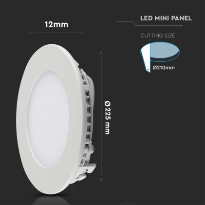 V-TAC Mini Pannello LED 18W Montaggio ad Incasso Rotondo 4000K
