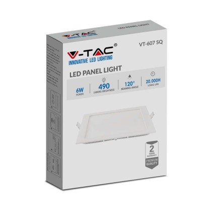 V-TAC Mini Pannello LED 6W Montaggio ad Incasso Quadrato 6400K