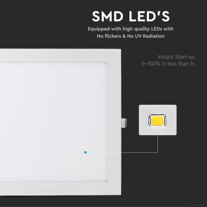 V-TAC Mini Pannello LED 24W Montaggio ad Incasso Quadrato 6400K