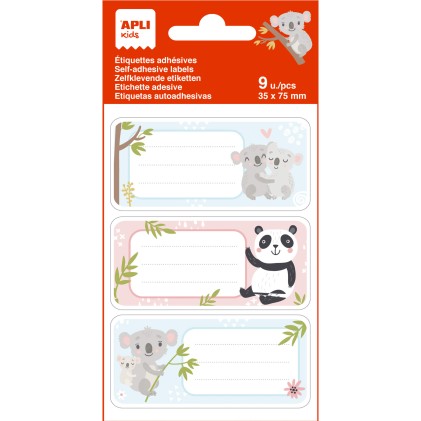 Etichette Adesive Apli Koala School - Dimensione 81x36mm - 9 Etichette per Sacchetto - Adesivo Permanente di Alta Qualit&agrave; - Colore Bianco