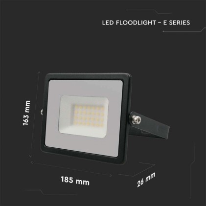 V-TAC Faro LED SMD 30W E-Series G2 Colore Nero 4000K IP65