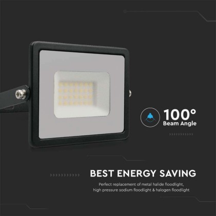 V-TAC Faro LED SMD 30W E-Series G2 Colore Nero 6500K IP65