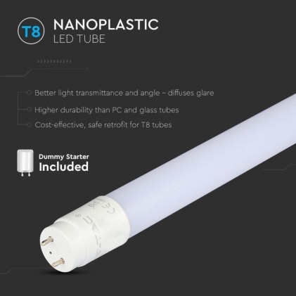 V-TAC Tubo LED T8 9W G13 60cm in Nanoplastica non Rotabile 4000K