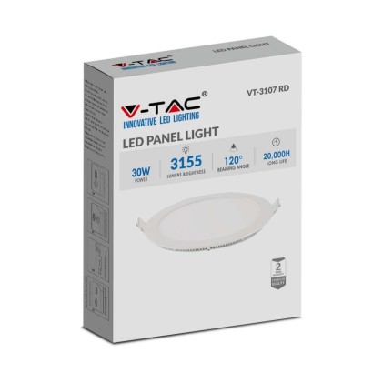 V-TAC Mini Pannello LED 30W Montaggio ad Incasso Rotondo 4000K