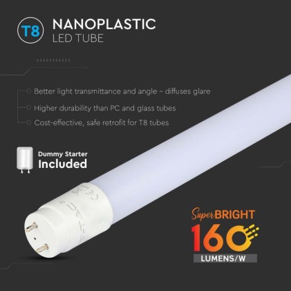 V-TAC Tubo LED T8 7W G13 60cm 160LM/W in Nanoplastica 6500K