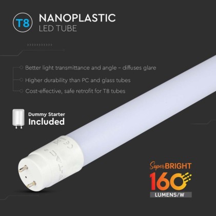 V-TAC Tubo LED T8 12W G13 120cm 160LM/W in Nanoplastica 4000K