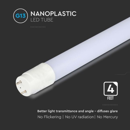 V-TAC PRO Tubo LED Chip Samsung T8 18W 100LM/W G13 120cm in Nanoplastica 3000K