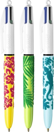 Bic Espositore Velours in 4 Colori da 30 Penne a Sfera Retrattile - Punta Media 1.0 mm - Inchiostro a Base di Olio - Design Jungle