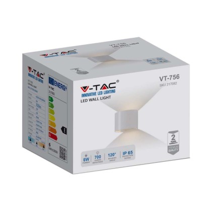 V-TAC Lampada LED da Muro Arrotondata Doppio LED COB 6W 110LM/W Colore Bianco Satinato Fascio Luminoso Regolabile 3000K IP65