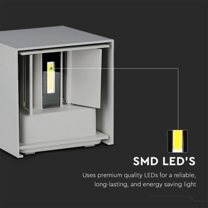 V-TAC Lampada LED da Muro Quadrata Doppio LED COB 5W 140LM/W Colore Grigio Satinato Fascio Luminoso Regolabile 4000K IP65