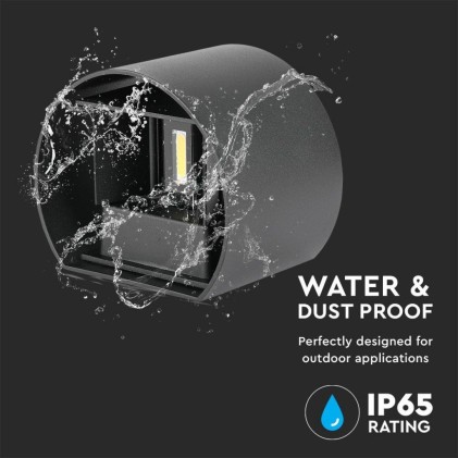 V-TAC Lampada LED da Muro Arrotondata Doppio LED COB 5W 140LM/W Colore Nero Satinato Fascio Luminoso Regolabile 4000K IP65