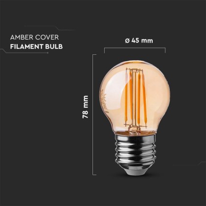 V-TAC Lampadina LED E27 4W G45 Filamento Ambrato 2200K