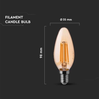 V-TAC Lampadina LED E14 4W Candela Filamento Ambrato 2200K