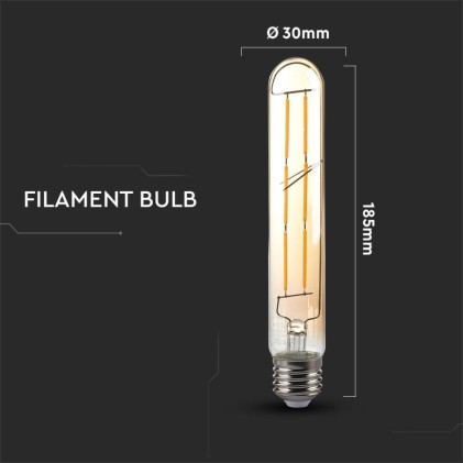 V-TAC Lampadina LED E27 6W 100LM/W T30 Filamento Ambrato 2200K