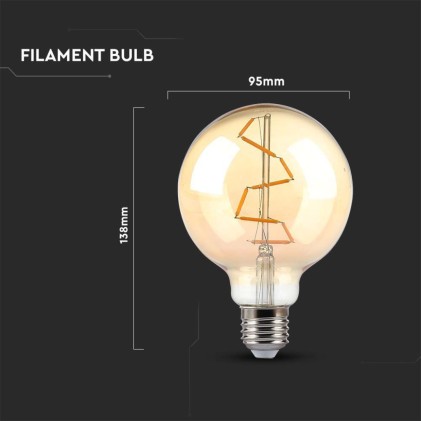 V-TAC Lampadina LED E27 4W G95 Filamento Ambrato 2200K