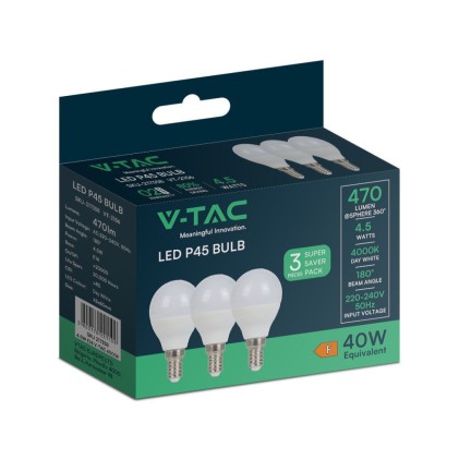 V-TAC Lampadina LED E14 4,5W P45 4000K (Box 3 Pezzi)
