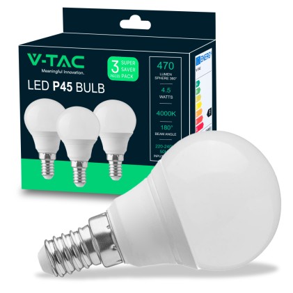 V-TAC Lampadina LED E14 4,5W P45 4000K (Box 3 Pezzi)