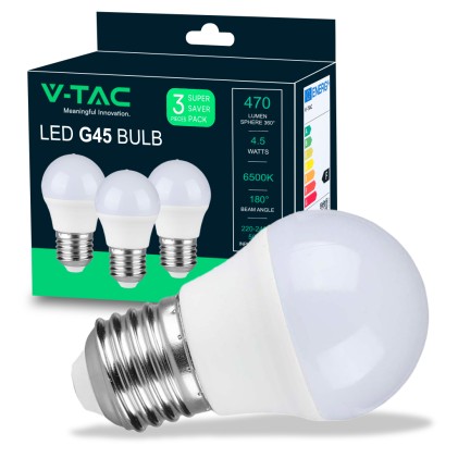 V-TAC Lampadina LED E27 4,5W G45 6500K (Box 3 pezzi)