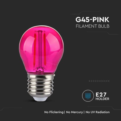 V-TAC Lampadina LED E27 2W G45 Filamento Colore Rosa