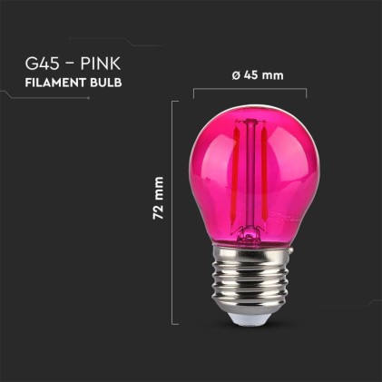 V-TAC Lampadina LED E27 2W G45 Filamento Colore Rosa