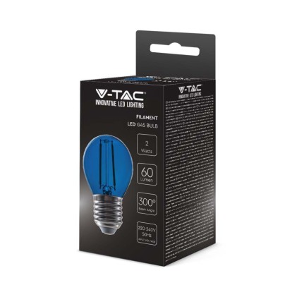 V-TAC Lampadina LED E27 2W G45 Filamento Colore Blu