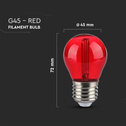 V-TAC Lampadina LED E27 2W G45 Filamento Colore Rosso