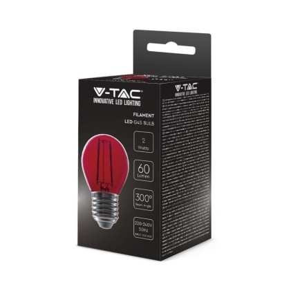 V-TAC Lampadina LED E27 2W G45 Filamento Colore Rosso
