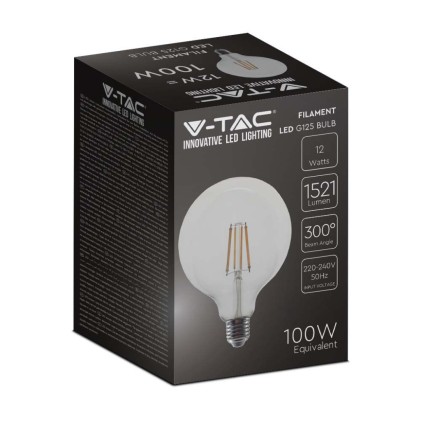 V-TAC Lampadina LED E27 12,5W 120LM/W G125 Filamento Trasparente 2700K