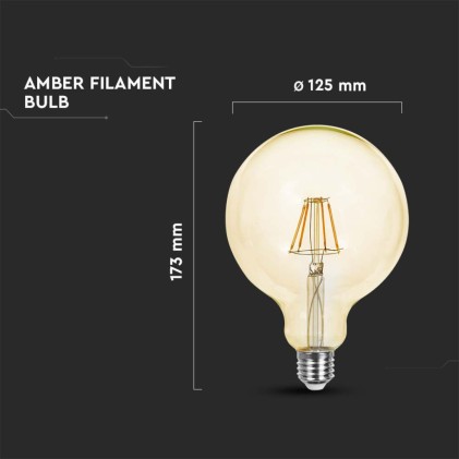 V-TAC Lampadina LED E27 12W G125 Filamento Ambrato 2200K