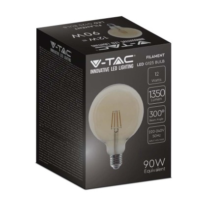 V-TAC Lampadina LED E27 12W G125 Filamento Ambrato 2200K