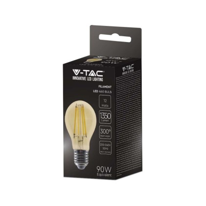 V-TAC Lampadina LED E27 12W 110LM/W A70 Filamento Ambrato 2200K