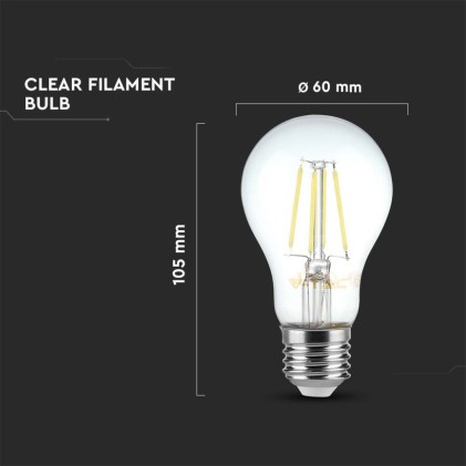 V-TAC Lampadina LED E27 12W 125LM/W A70 Filamento 6500K